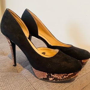 Nine West Heels Brown Suede Round Toe Platform